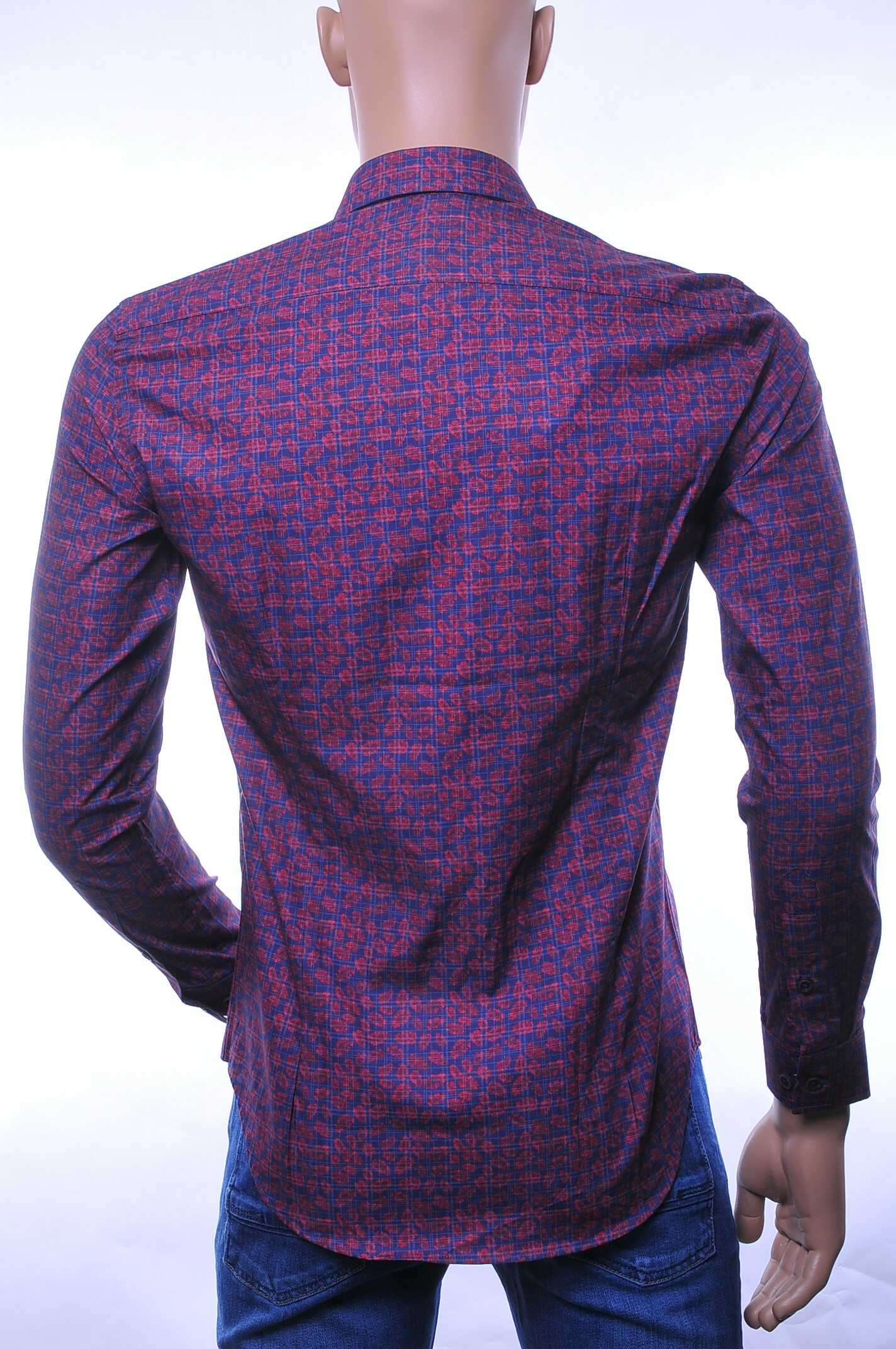 GABANO Italiaanse slim fit getailleerd allover bladeren dessin heren overhemd Bordeaux