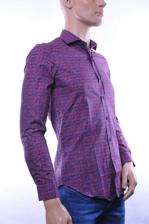 GABANO Italiaanse slim fit getailleerd allover bladeren dessin heren overhemd Bordeaux