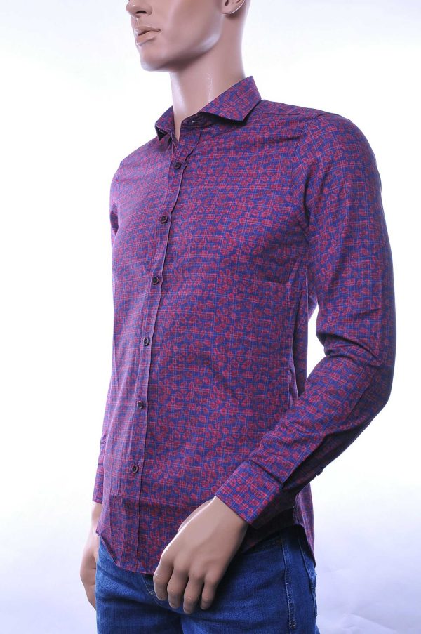 GABANO Italiaanse slim fit getailleerd allover bladeren dessin heren overhemd Bordeaux