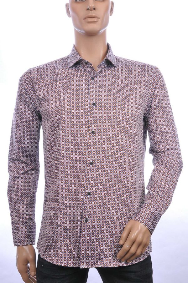 Corrino Italiaans getailleerd slim fit allover dessin heren overhemd Bruin