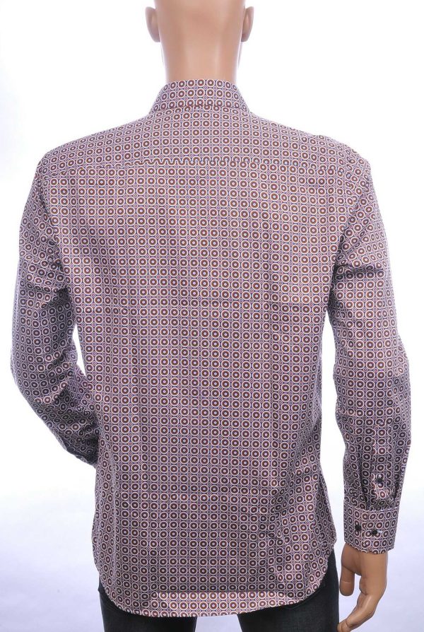 Corrino Italiaans getailleerd slim fit allover dessin heren overhemd Bruin
