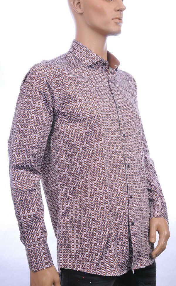 Corrino Italiaans getailleerd slim fit allover dessin heren overhemd Bruin