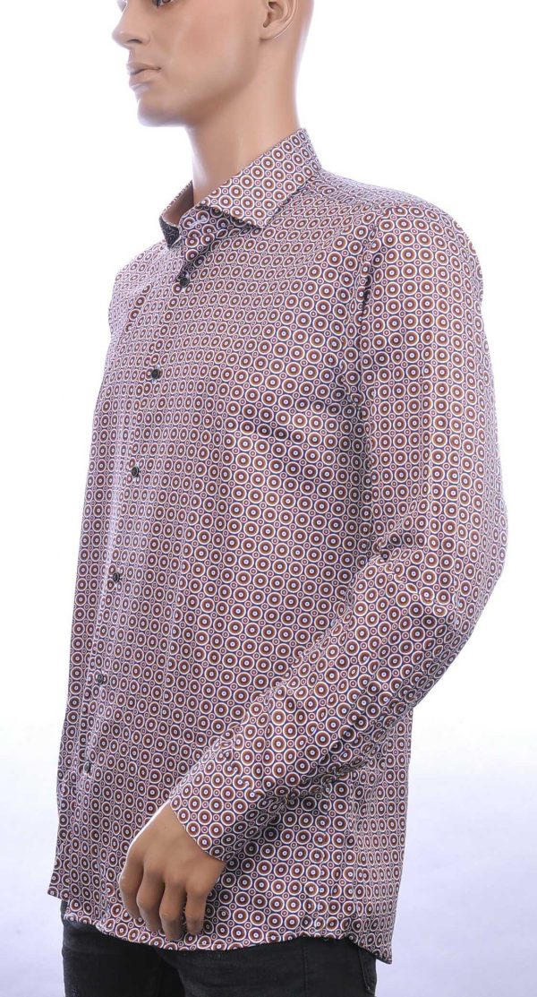 Corrino Italiaans getailleerd slim fit allover dessin heren overhemd Bruin