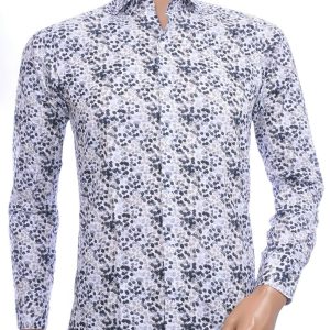 Corrino Italiaanse getailleerd slim fit allover vlekjes dessin heren overhemd Beige