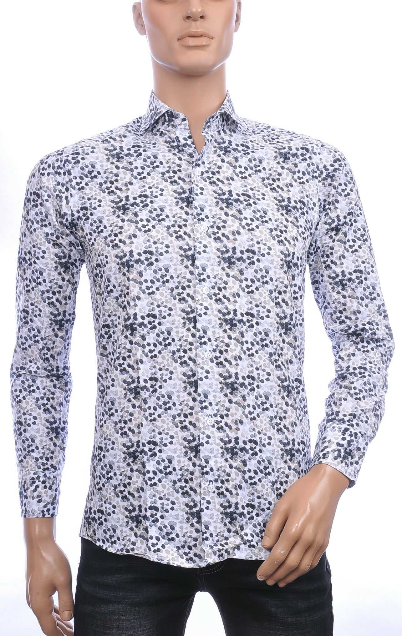 Corrino Italiaanse getailleerd slim fit allover vlekjes dessin heren overhemd Beige