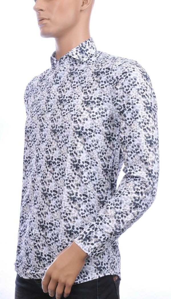 Corrino Italiaanse getailleerd slim fit allover vlekjes dessin heren overhemd Beige