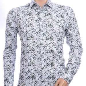 Corrino Italiaanse getailleerd slim fit allover vlekjes dessin heren overhemd Khaki