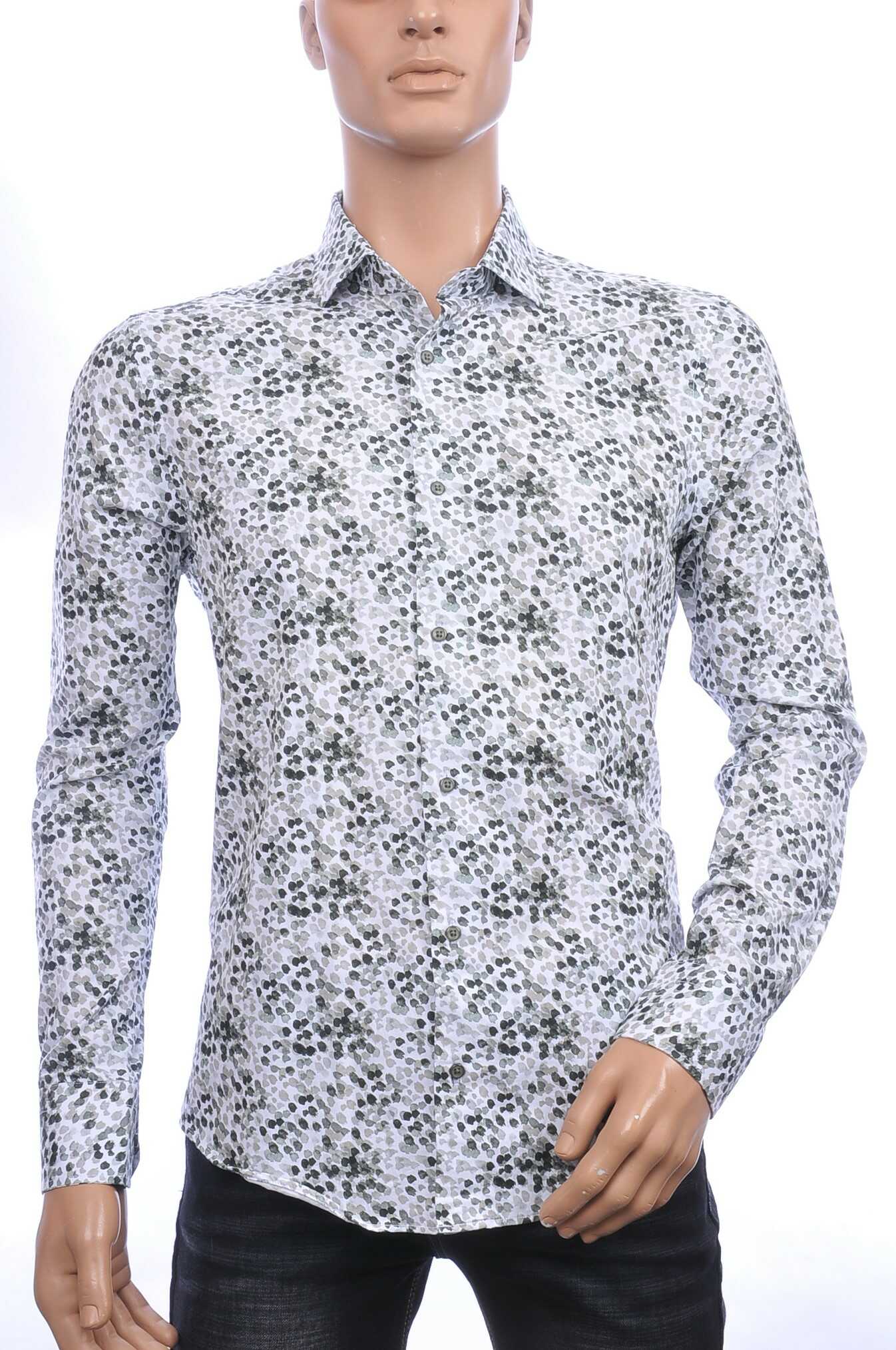 Corrino Italiaanse getailleerd slim fit allover vlekjes dessin heren overhemd Khaki