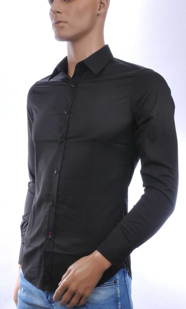 DAVID NEWMAN Italiaans getailleerd slim fit stretch heren overhemd – Zwart