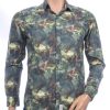 DIDIS Italiaanse slim fit getailleerd allover camouflage motieven dessin heren overhemd Khaki