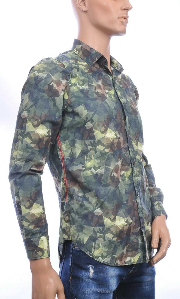 DIDIS Italiaanse slim fit getailleerd allover camouflage motieven dessin heren overhemd Khaki