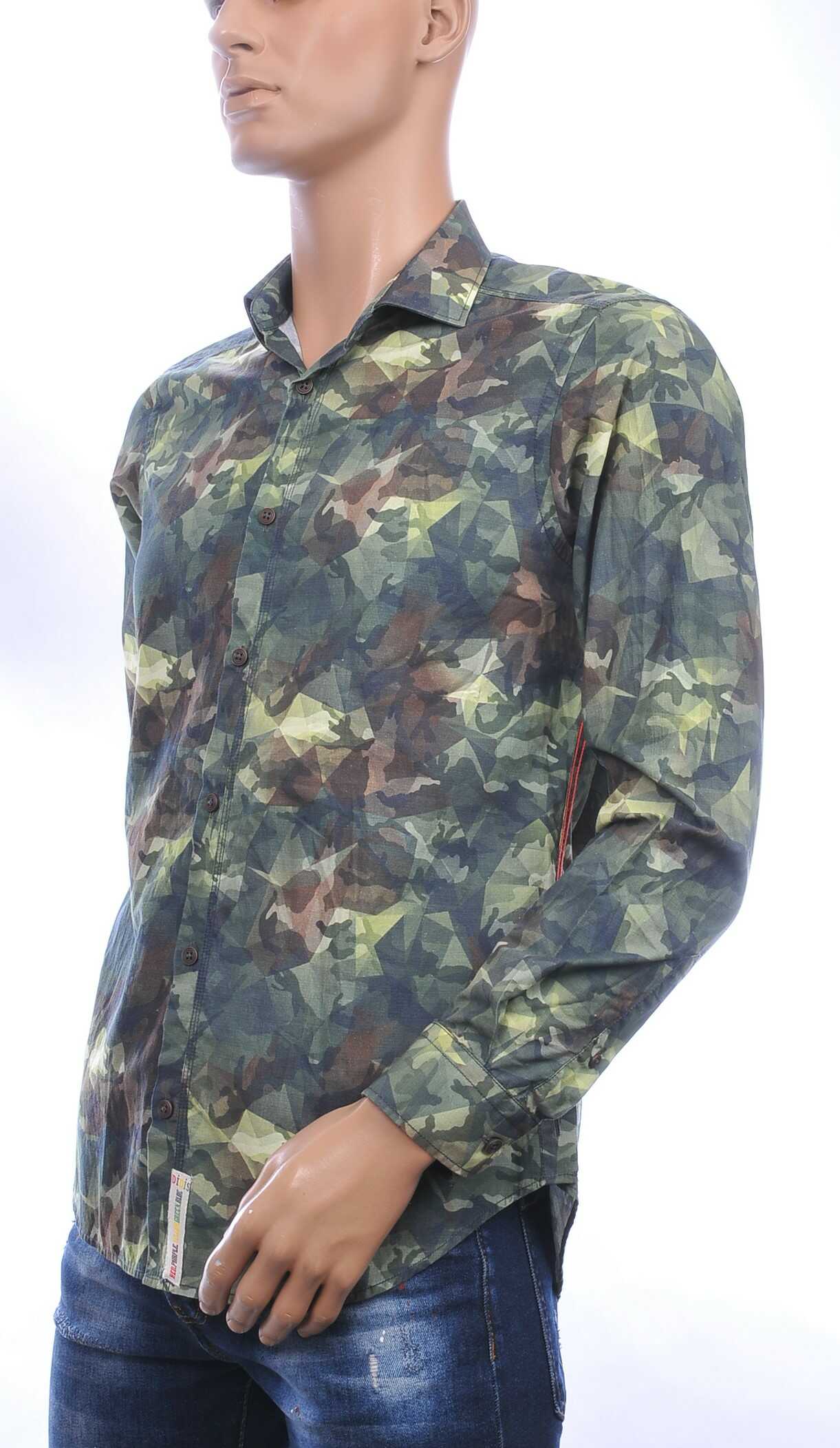 DIDIS Italiaanse slim fit getailleerd allover camouflage motieven dessin heren overhemd Khaki