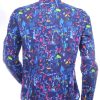 GABANO Italiaanse slim fit getailleerd allover kunst motieven dessin heren overhemd Navy