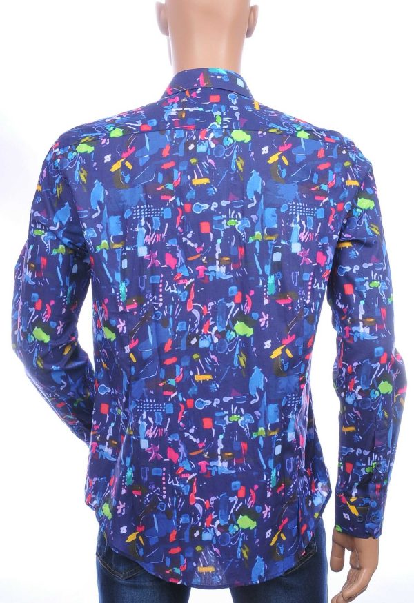 GABANO Italiaanse slim fit getailleerd allover kunst motieven dessin heren overhemd Navy