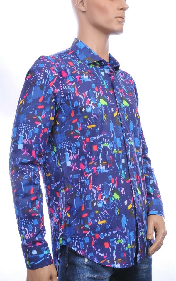 GABANO Italiaanse slim fit getailleerd allover kunst motieven dessin heren overhemd Navy