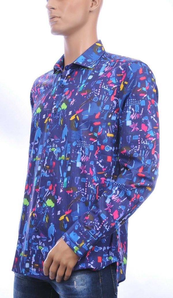 GABANO Italiaanse slim fit getailleerd allover kunst motieven dessin heren overhemd Navy