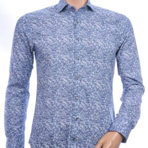 GABANO trendy slim fit getailleerd allover modern dessin heren overhemd Navy