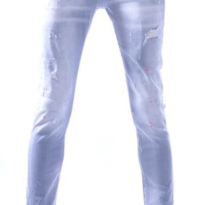ICON2 Hippe Gescheurde Slim Fit Stretch Heren Jeans met Verfspatten – Grijs | Trendy en Comfortabel