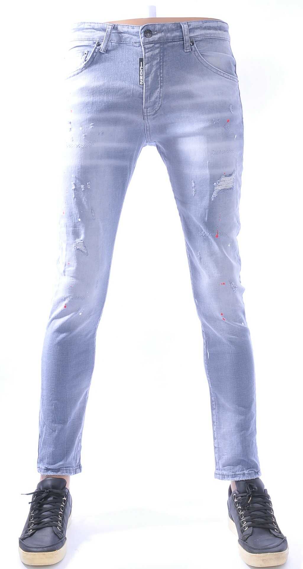 ICON2 Hippe Gescheurde Slim Fit Stretch Heren Jeans met Verfspatten – Grijs | Trendy en Comfortabel