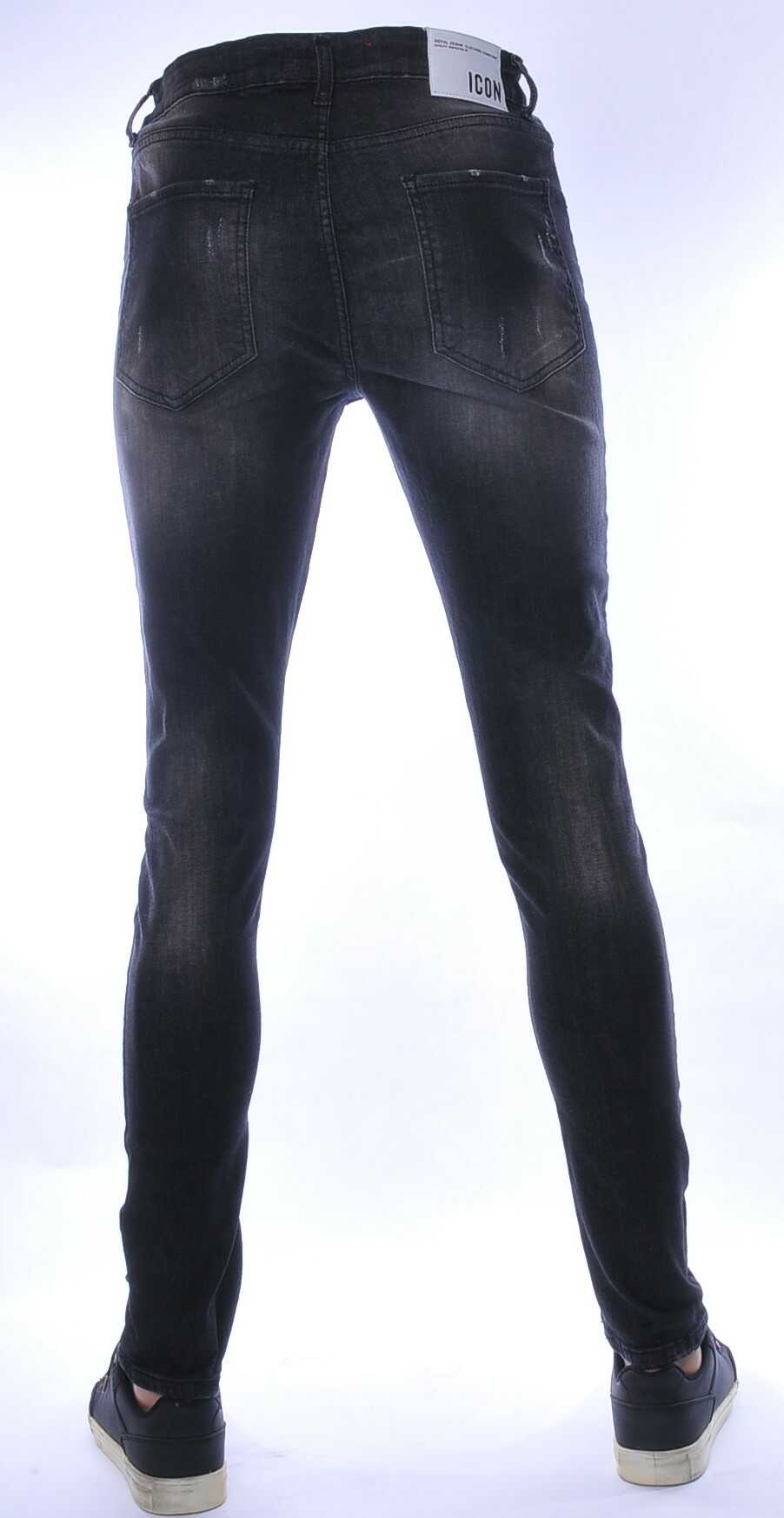ICON hippie gescheurde slim fit stretch heren jeans met verfspatten Zwart