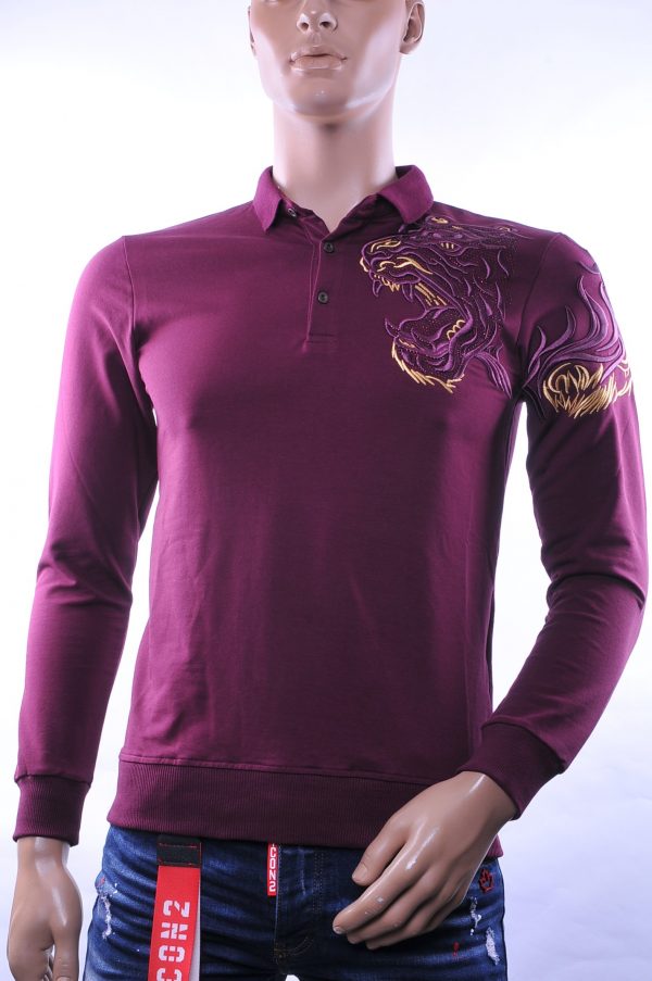 Ci-Borg/Les Designers trendy heren Poloshirt met geborduurde tijgerkop, C338/L398 Bordeaux