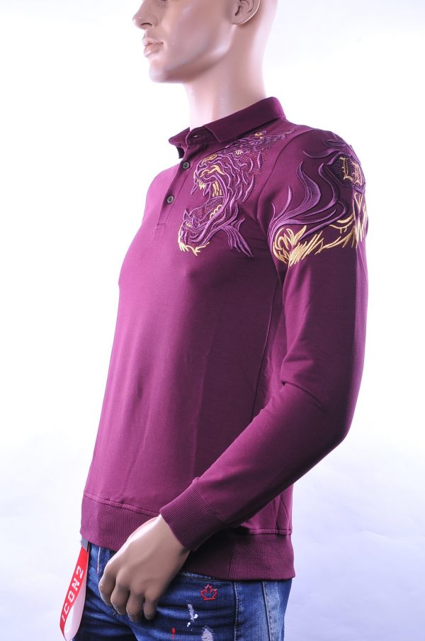 Ci-Borg/Les Designers trendy heren Poloshirt met geborduurde tijgerkop, C338/L398 Bordeaux