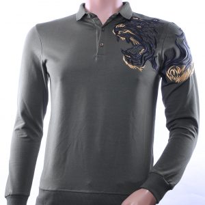 Ci-Borg/Les Designers trendy heren Poloshirt met geborduurde tijgerkop, C338/L398 Khaki