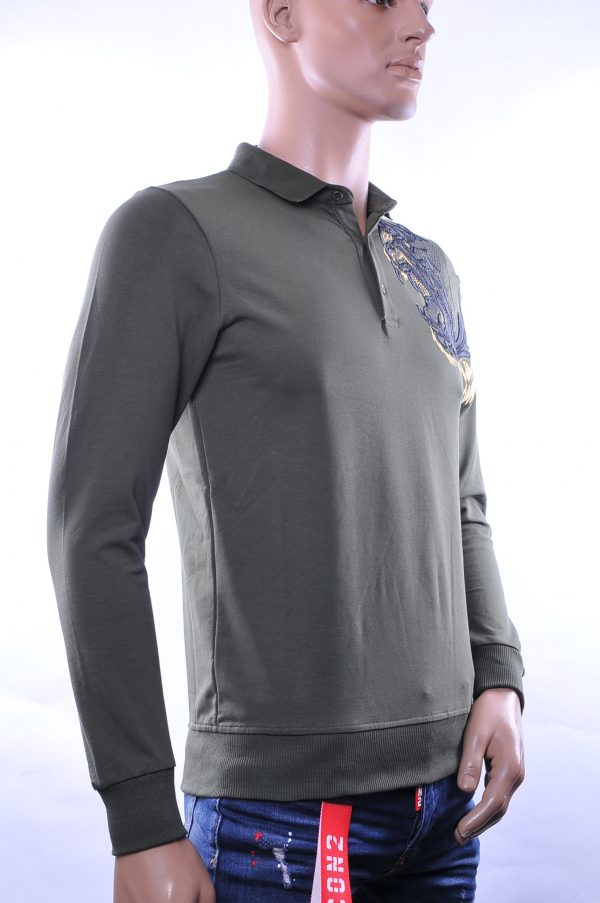 Ci-Borg/Les Designers trendy heren Poloshirt met geborduurde tijgerkop, C338/L398 Khaki