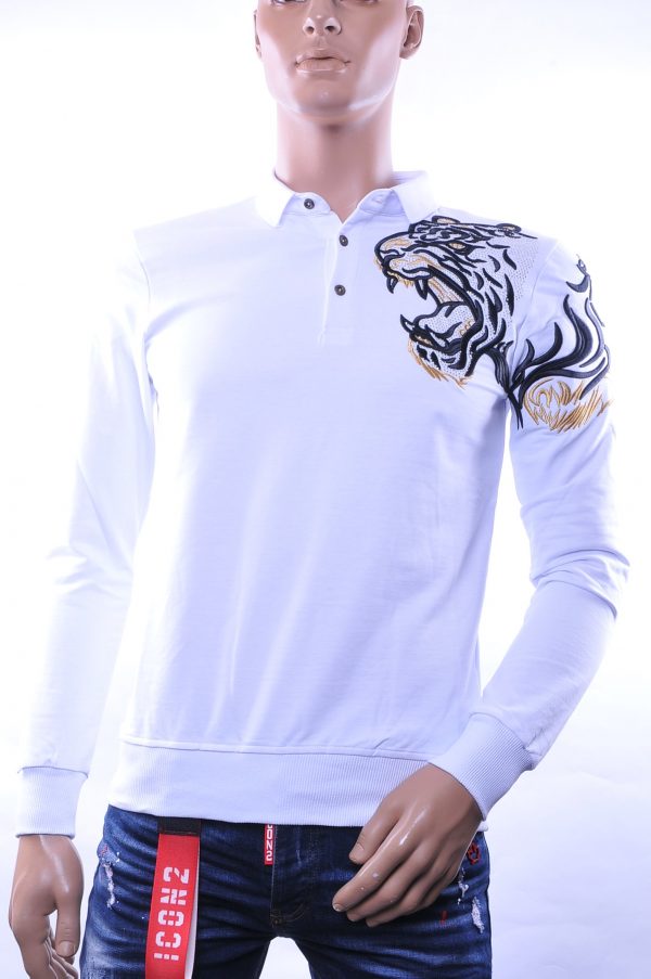 Ci-Borg/Les Designers trendy heren Poloshirt met geborduurde tijgerkop, C338/L398 Wit