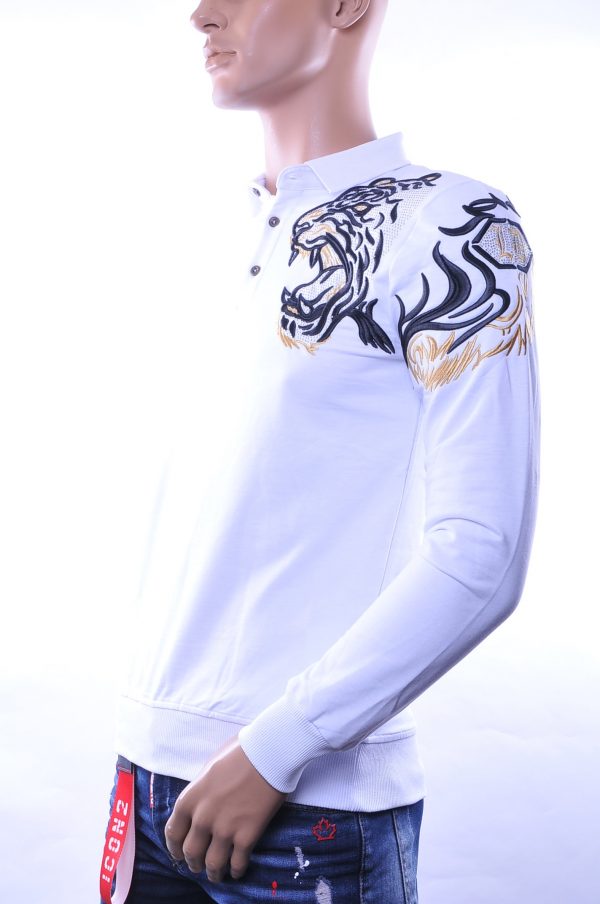 Ci-Borg/Les Designers trendy heren Poloshirt met geborduurde tijgerkop, C338/L398 Wit