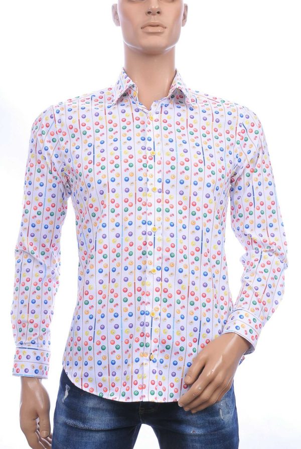 STYLEOVER trendy slim fit getailleerd allover biljartballen dessin heren overhemd Wit