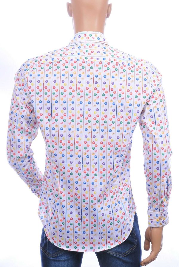 STYLEOVER trendy slim fit getailleerd allover biljartballen dessin heren overhemd Wit