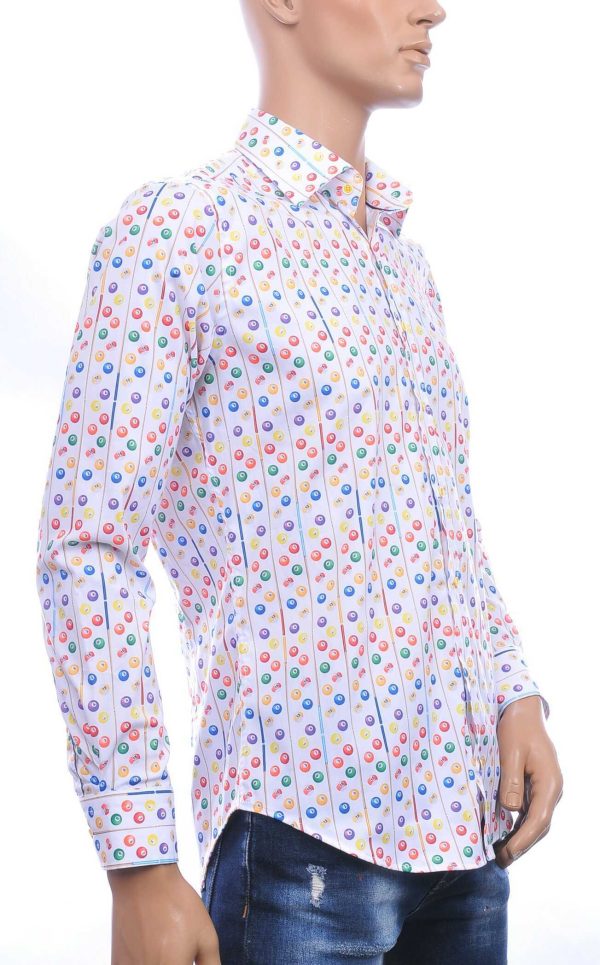 STYLEOVER trendy slim fit getailleerd allover biljartballen dessin heren overhemd Wit