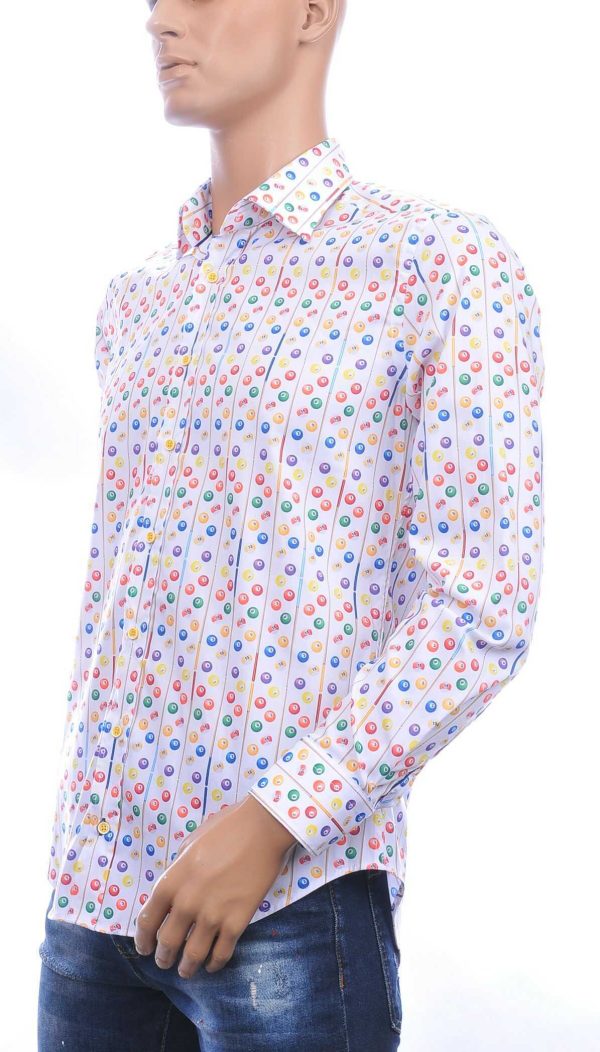 STYLEOVER trendy slim fit getailleerd allover biljartballen dessin heren overhemd Wit