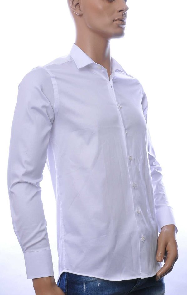 VALENCI Italiaans getailleerd slim fit stretch effen heren overhemd Wit