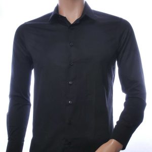 VALENCI Italiaans getailleerd slim fit stretch effen heren overhemd Zwart