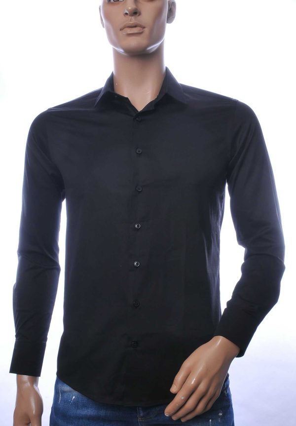VALENCI Italiaans getailleerd slim fit stretch effen heren overhemd Zwart