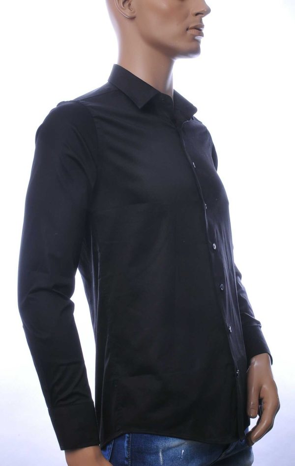 VALENCI Italiaans getailleerd slim fit stretch effen heren overhemd Zwart