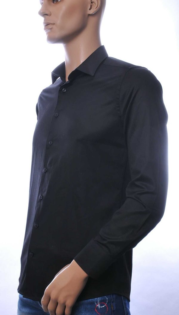 VALENCI Italiaans getailleerd slim fit stretch effen heren overhemd Zwart