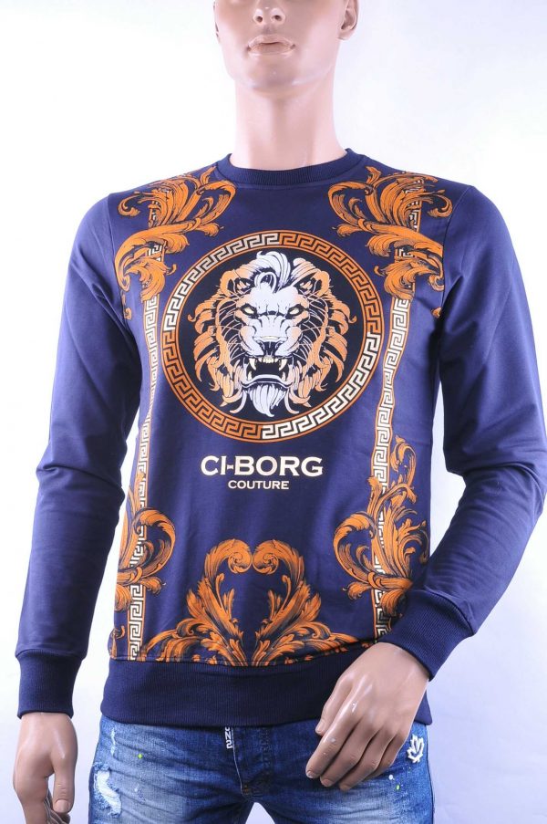 Ci-Borg VERSACE ronde hals heren sweatshirt met leeuwenkop print Navy