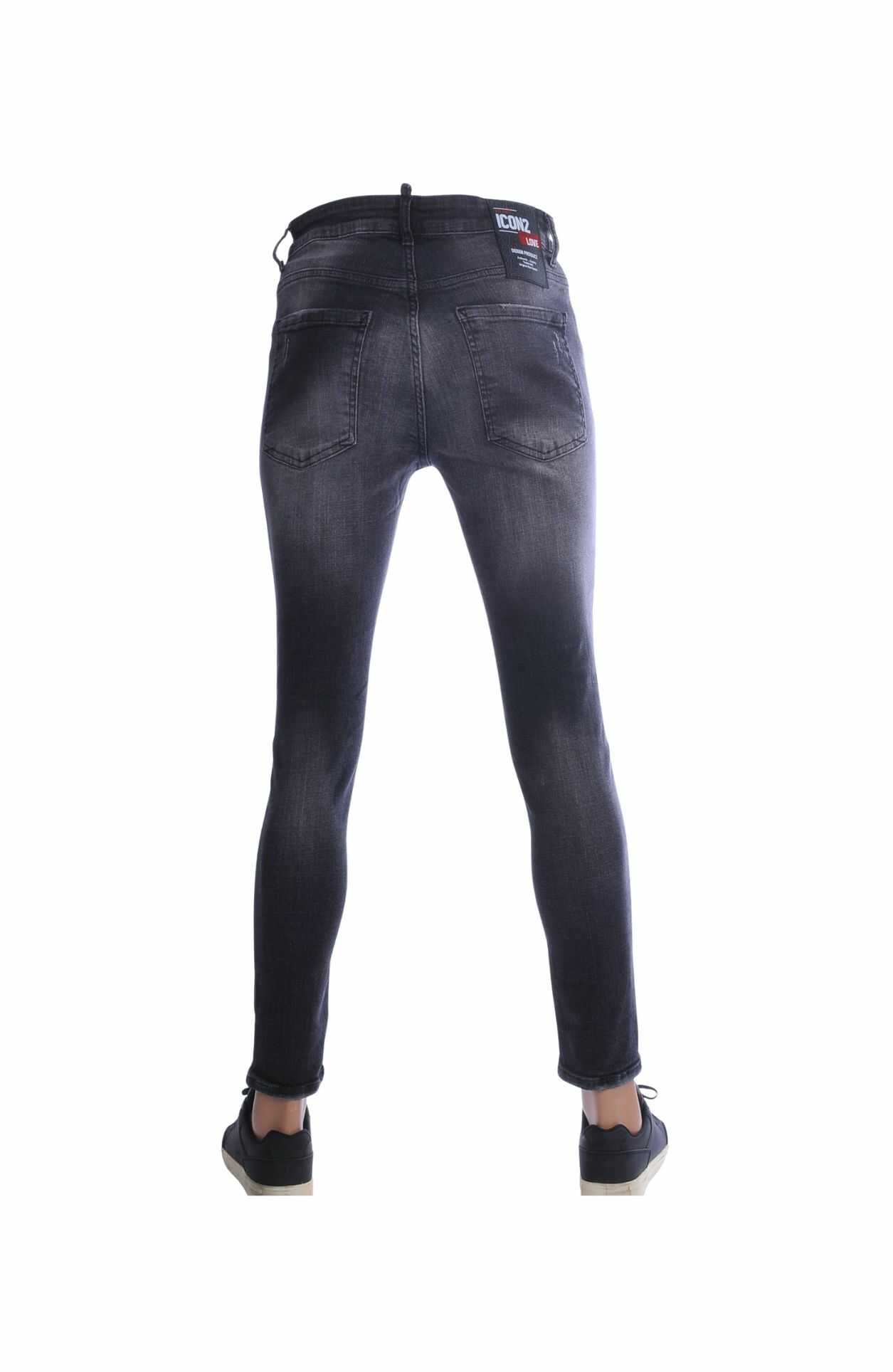 ICON2 Hippie Gescheurde Slim Fit Stretch Heren Jeans met Verfspatten - Zwart