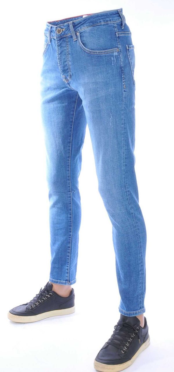 AMSTERDAM PREMIUM Trendy Vintage Wassing Slim Fit Stretch Jeans voor Heren – Lichtblauw