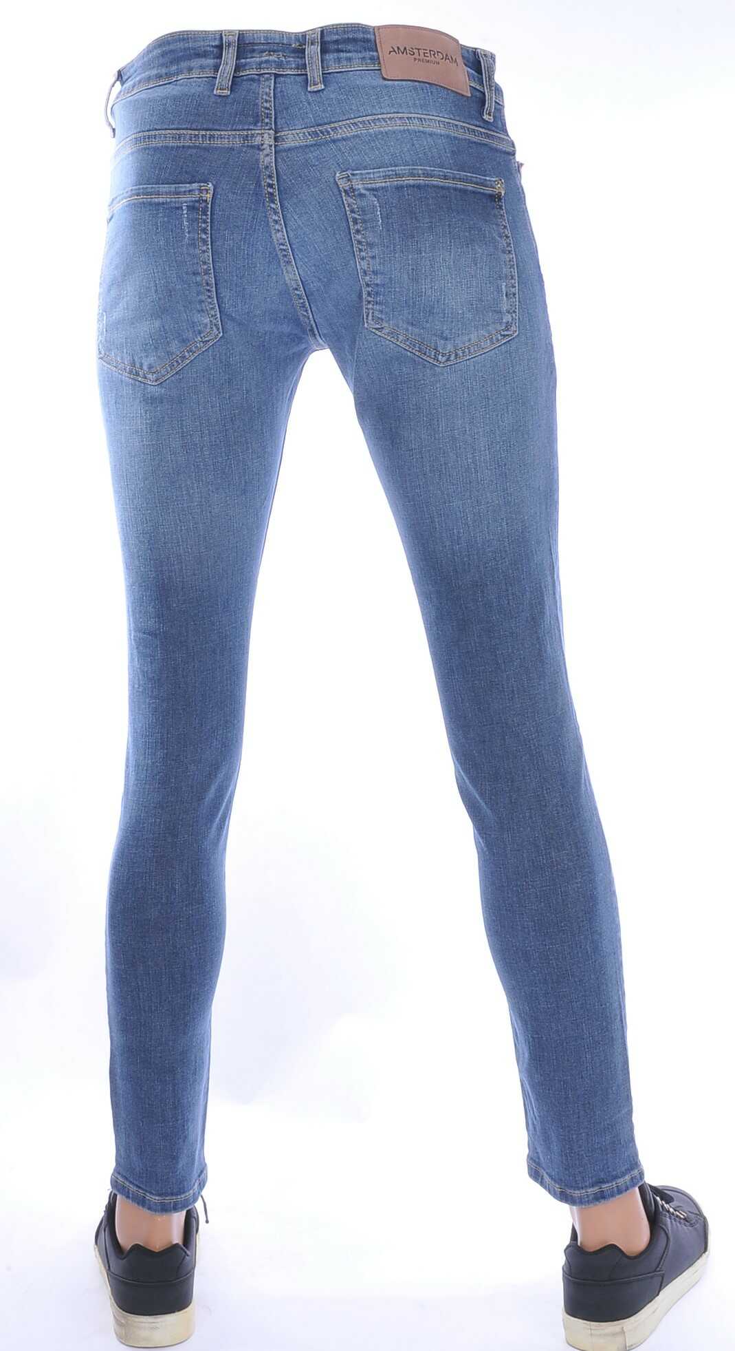 AMSTERDAM PREMIUM Trendy Vintage Wassing Slim Fit Stretch Jeans voor Heren – Lichtblauw