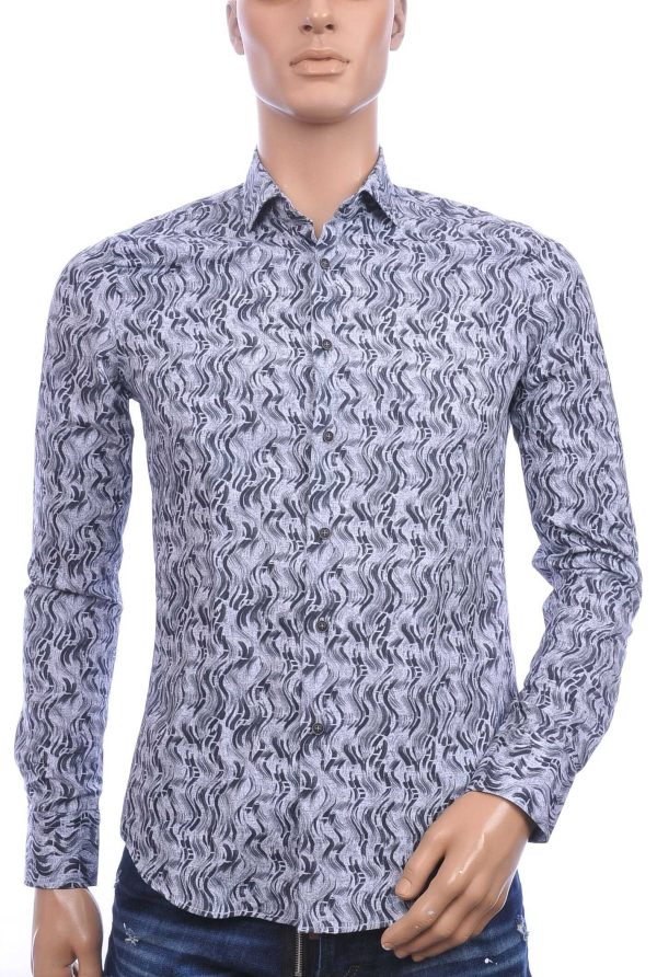 BERZO getailleerd allover verticale golfjes dessin slim fit heren overhemd Zwart