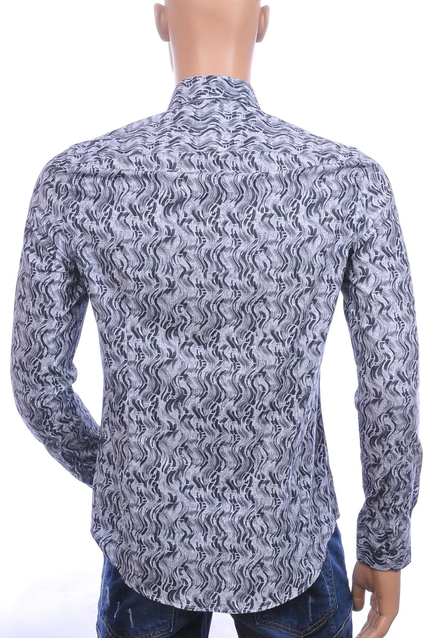 BERZO getailleerd allover verticale golfjes dessin slim fit heren overhemd Zwart