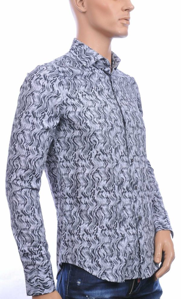 BERZO getailleerd allover verticale golfjes dessin slim fit heren overhemd Zwart