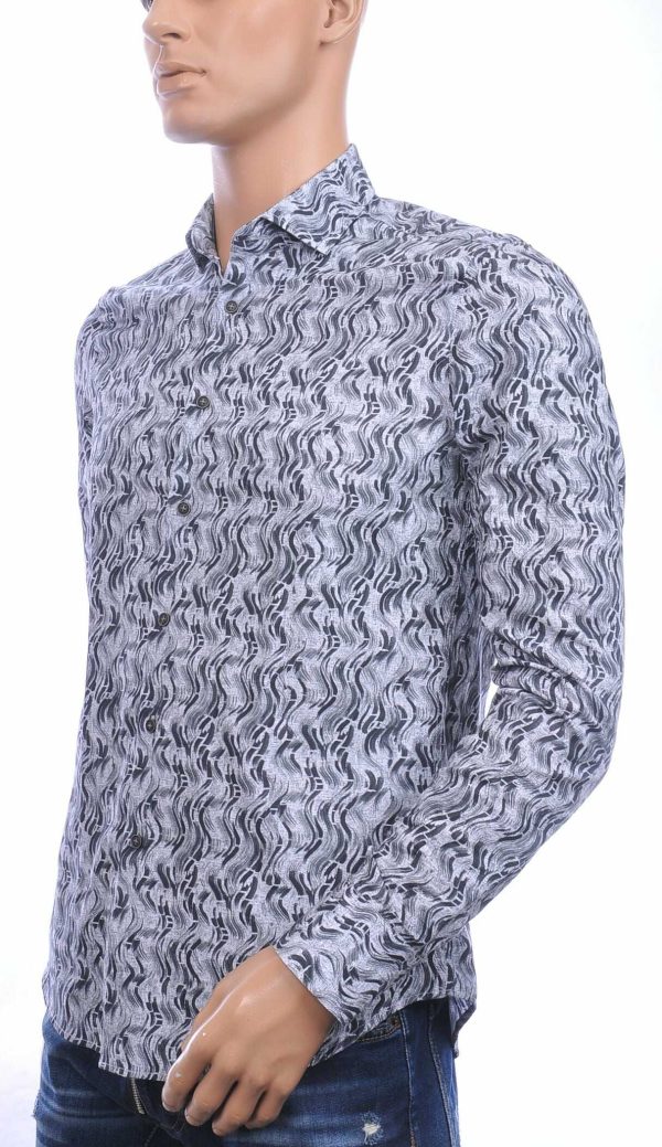 BERZO getailleerd allover verticale golfjes dessin slim fit heren overhemd Zwart