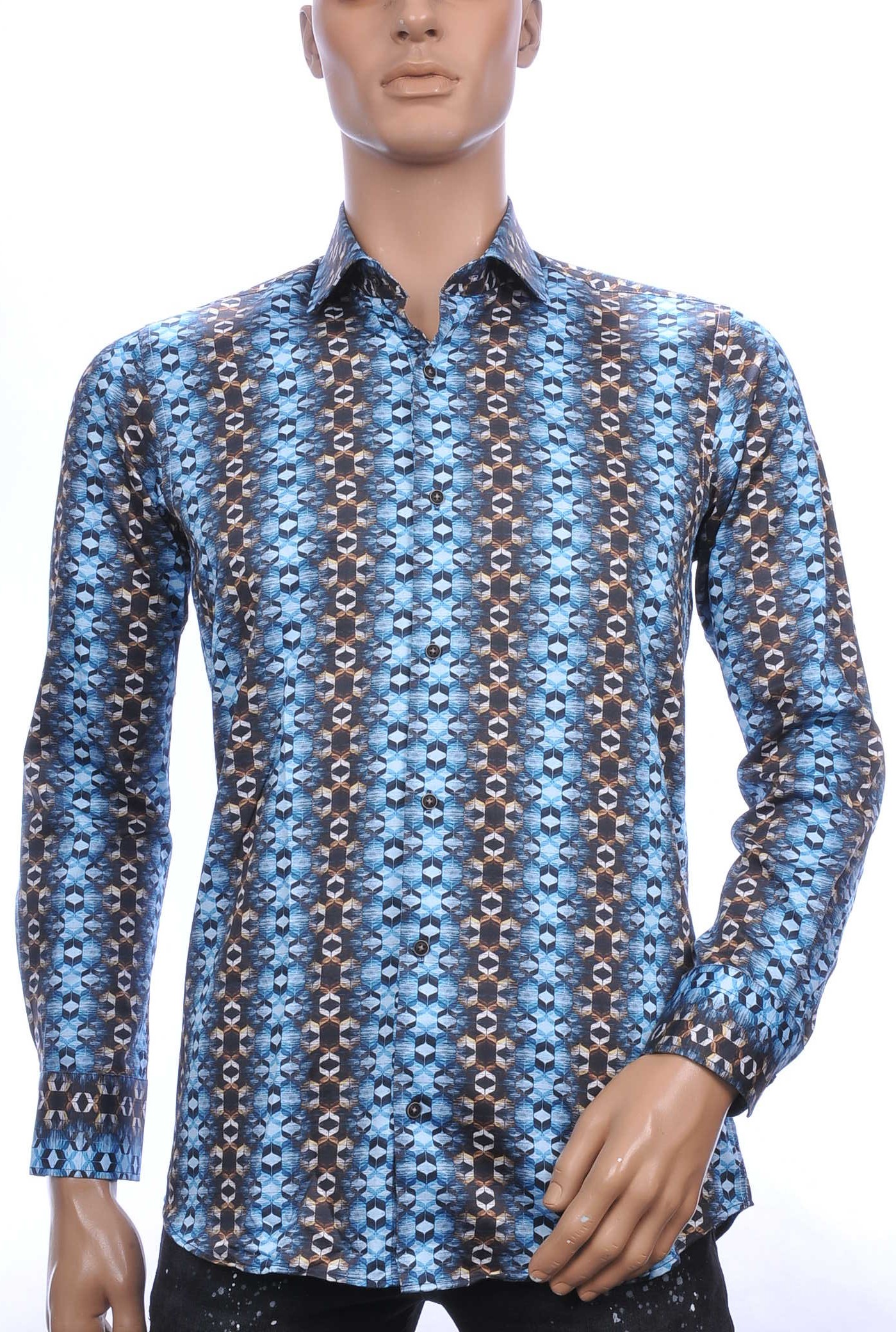 Corrino Italiaanse slim fit allover verticale motieven dessin heren overhemd Turquoise