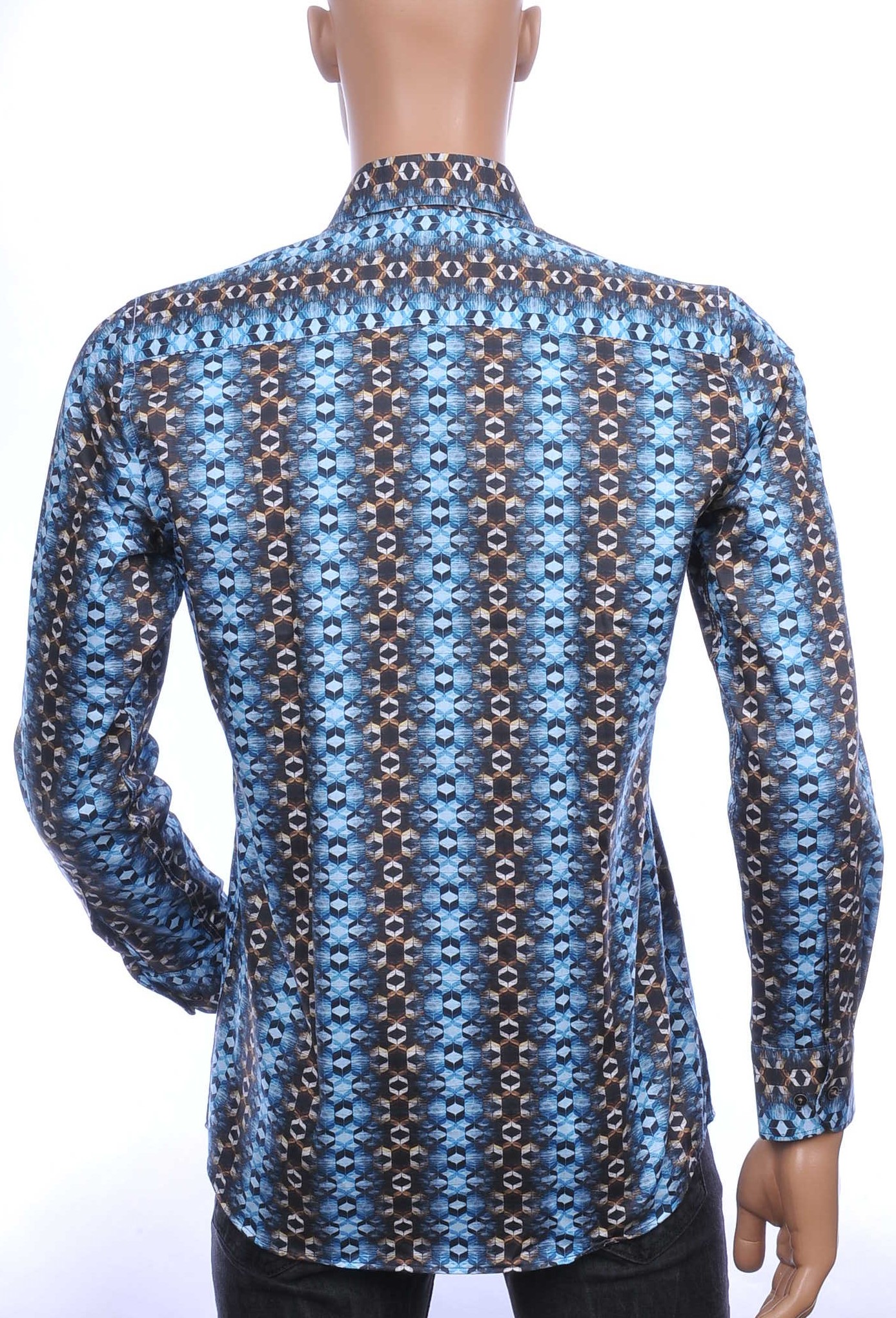 Corrino Italiaanse slim fit allover verticale motieven dessin heren overhemd Turquoise