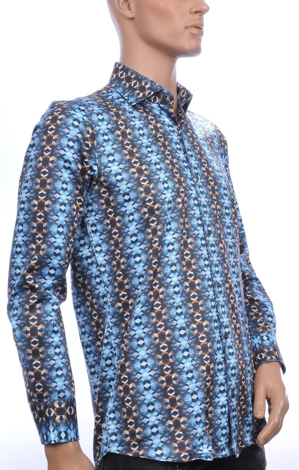 Corrino Italiaanse slim fit allover verticale motieven dessin heren overhemd Turquoise